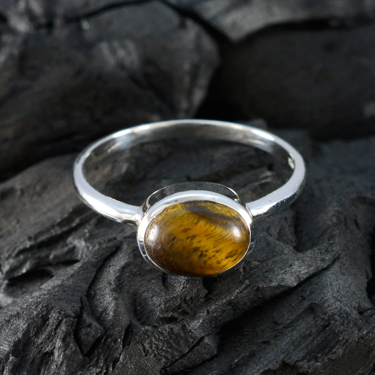 Tiger Eye Solitaire Japanese Silver Brown Gemstones Dainty Contemporary Ring Jewelry - Image 4