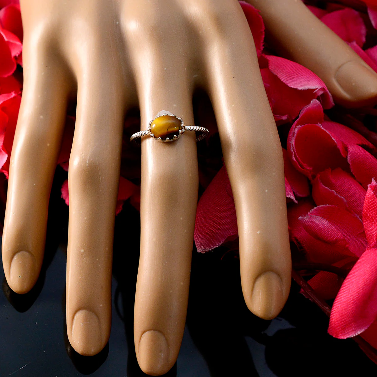 Tiger Eye Solitaire Korean 925 Sterling Silver Brown Gemstone Elegant  Twist Ring Jewellery - Image 5