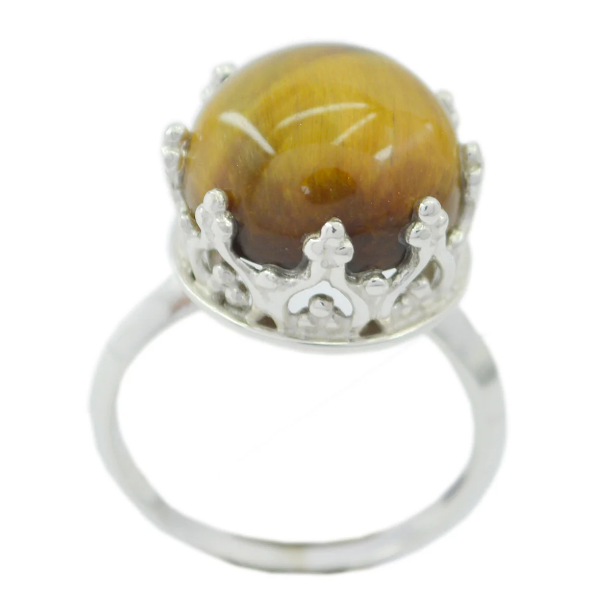 Tiger Eye Solitaire Moroccan 925 Sterling Silver Brown Gemstones Classic Art Deco Ring Jewelry