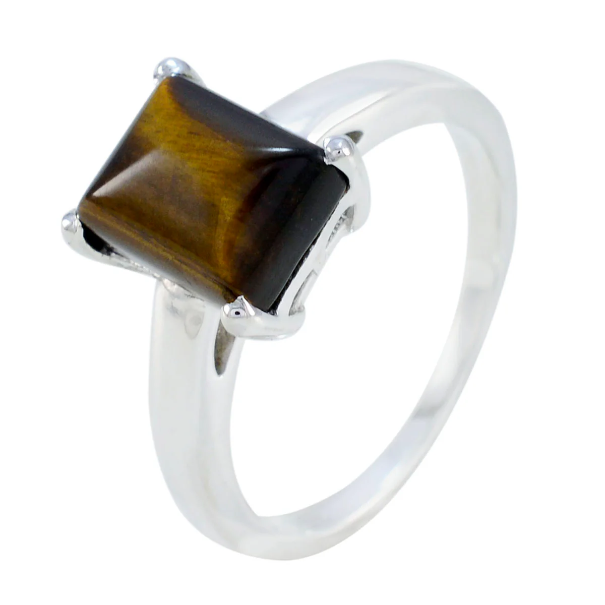Tiger Eye Solitaire Russian 92.5 Silver Brown Gemstone Minimal Fairytale Ring Jewelry - Image 2