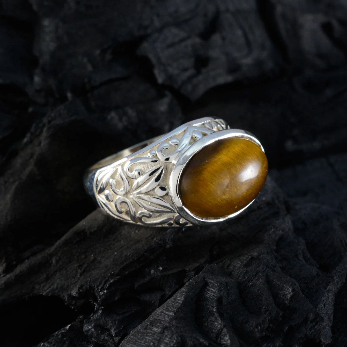 Tiger Eye Solitaire Russian Silver Brown Gemstones Eye-catching Promise Ring Jewelry - Image 4