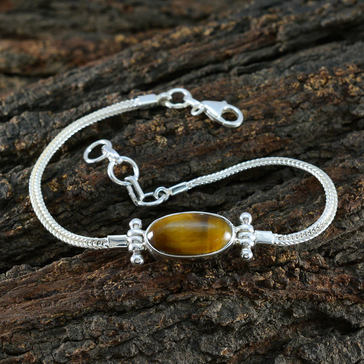 Tiger Eye Workwear Featherlight Brown Sterling Silver Chain Bracelet - Image 2