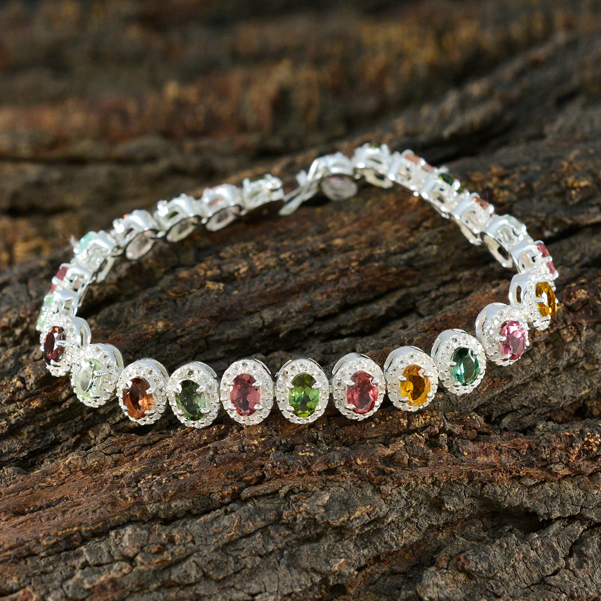 Tourmaline Animal Day Eye-catching multicolor 925 Silver Tennis Bracelet - Image 4