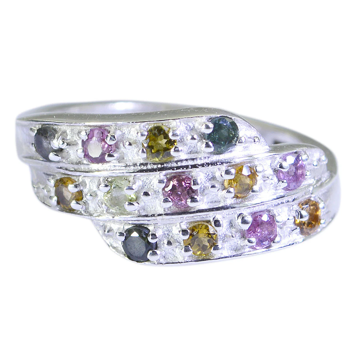 Tourmaline Halo Egyptian Sterling Silver multicolor Gems Slim Cultural Ring Jewelry - Image 2