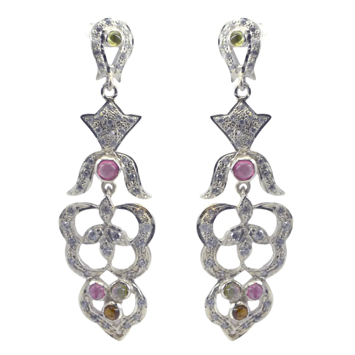 Tourmaline Indian Natcha multiple Stud multicolor Sterling Silver Earring - Image 2