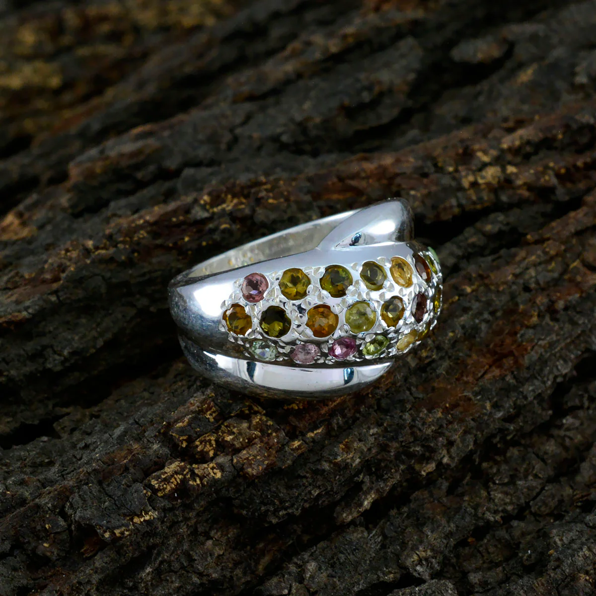 Tourmaline multiple Egyptian 92.5 Silver multicolor Gemstone Essential Abstract Ring Jewellery - Image 4