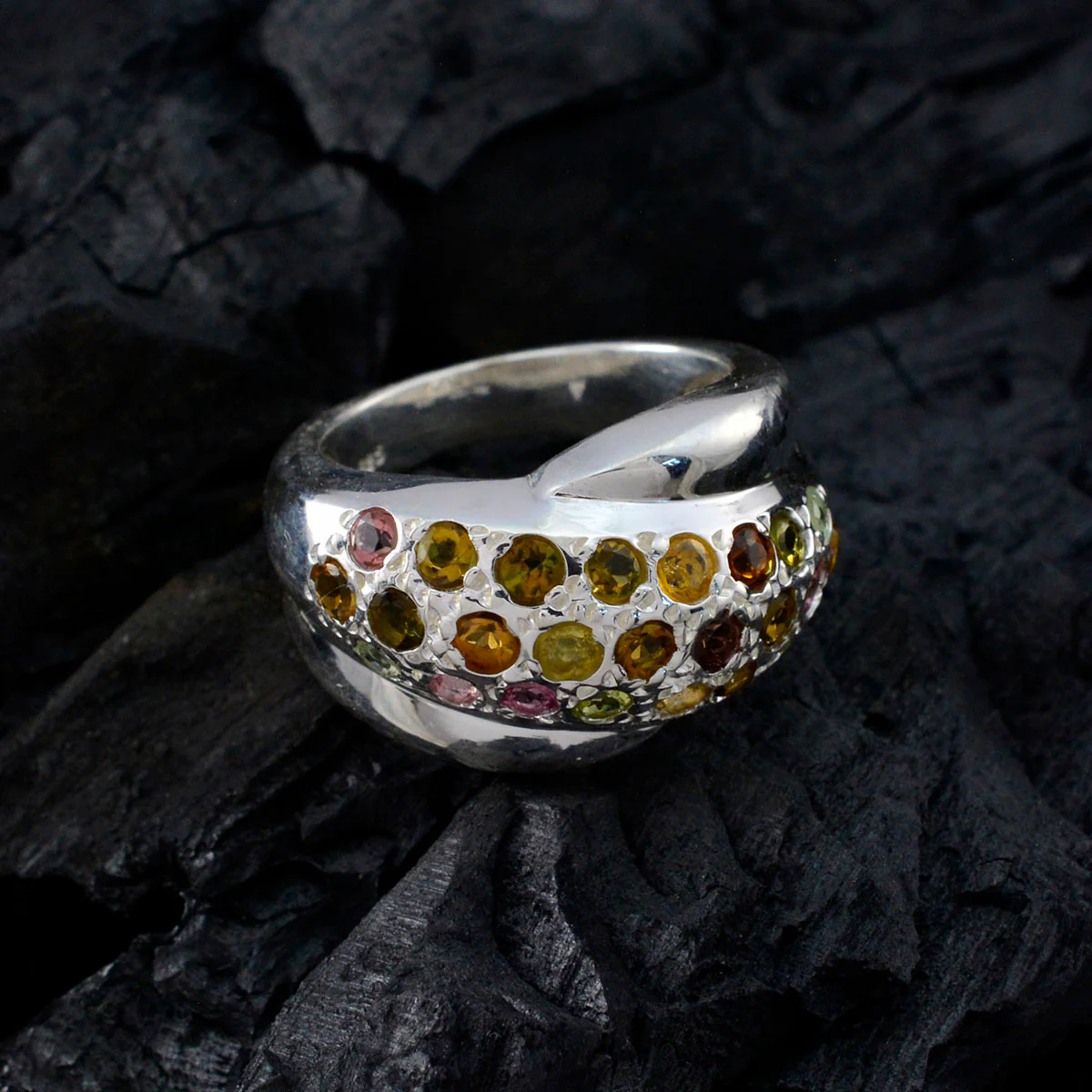 Tourmaline multiple Egyptian 92.5 Silver multicolor Gemstone Essential Abstract Ring Jewellery - Image 5
