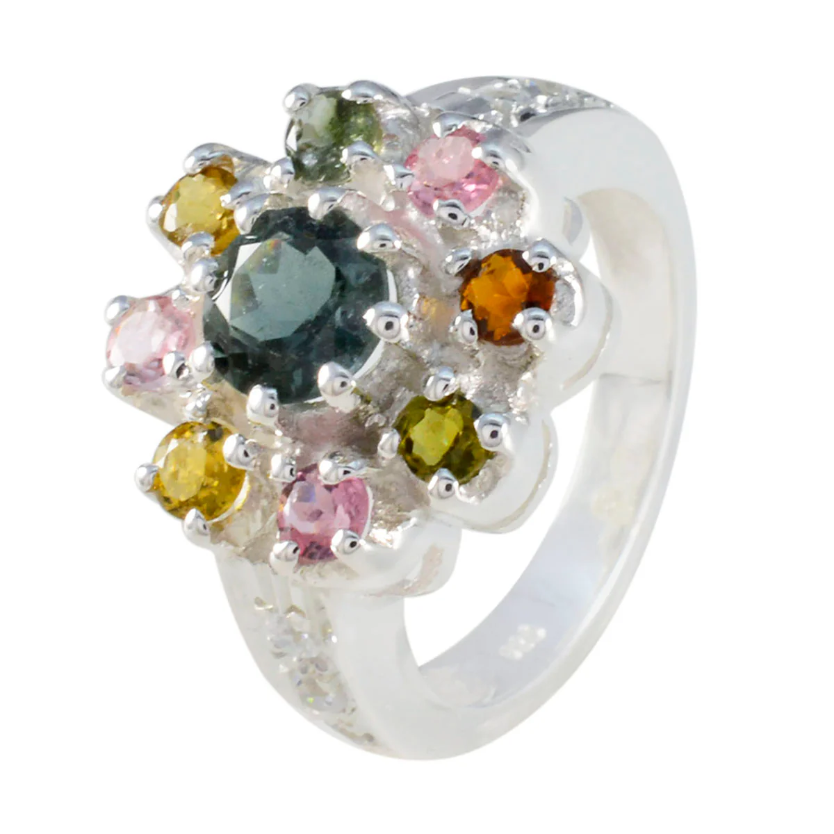 Tourmaline multiple Egyptian Silver multicolor Gems Versatile Abstract Ring Jewelry - Image 2