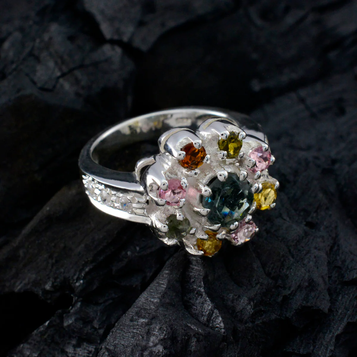 Tourmaline multiple Egyptian Silver multicolor Gems Versatile Abstract Ring Jewelry - Image 4