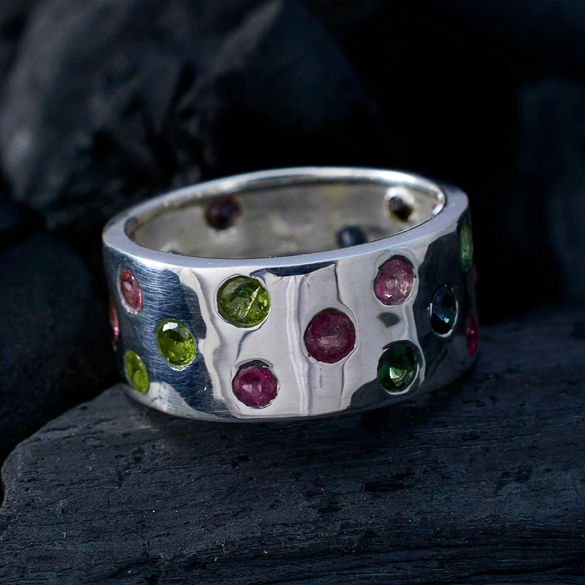 Tourmaline multiple Egyptian Sterling Silver multicolor Gemstone Versatile Eternity Band Jewelry - Image 4