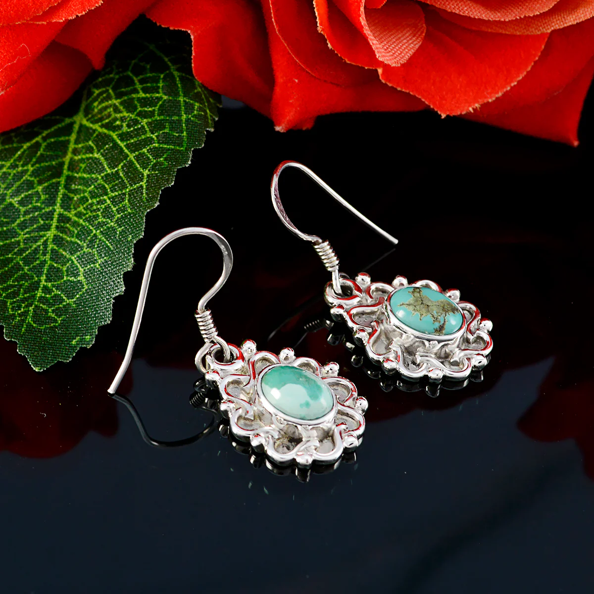 Turquoise American Eleanor multiple Dangle Blue Sterling Silver Earring - Image 2