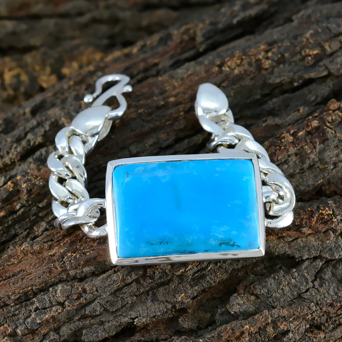 Turquoise Cocktail Day Edgy Blue Silver Chain Bracelet - Image 4