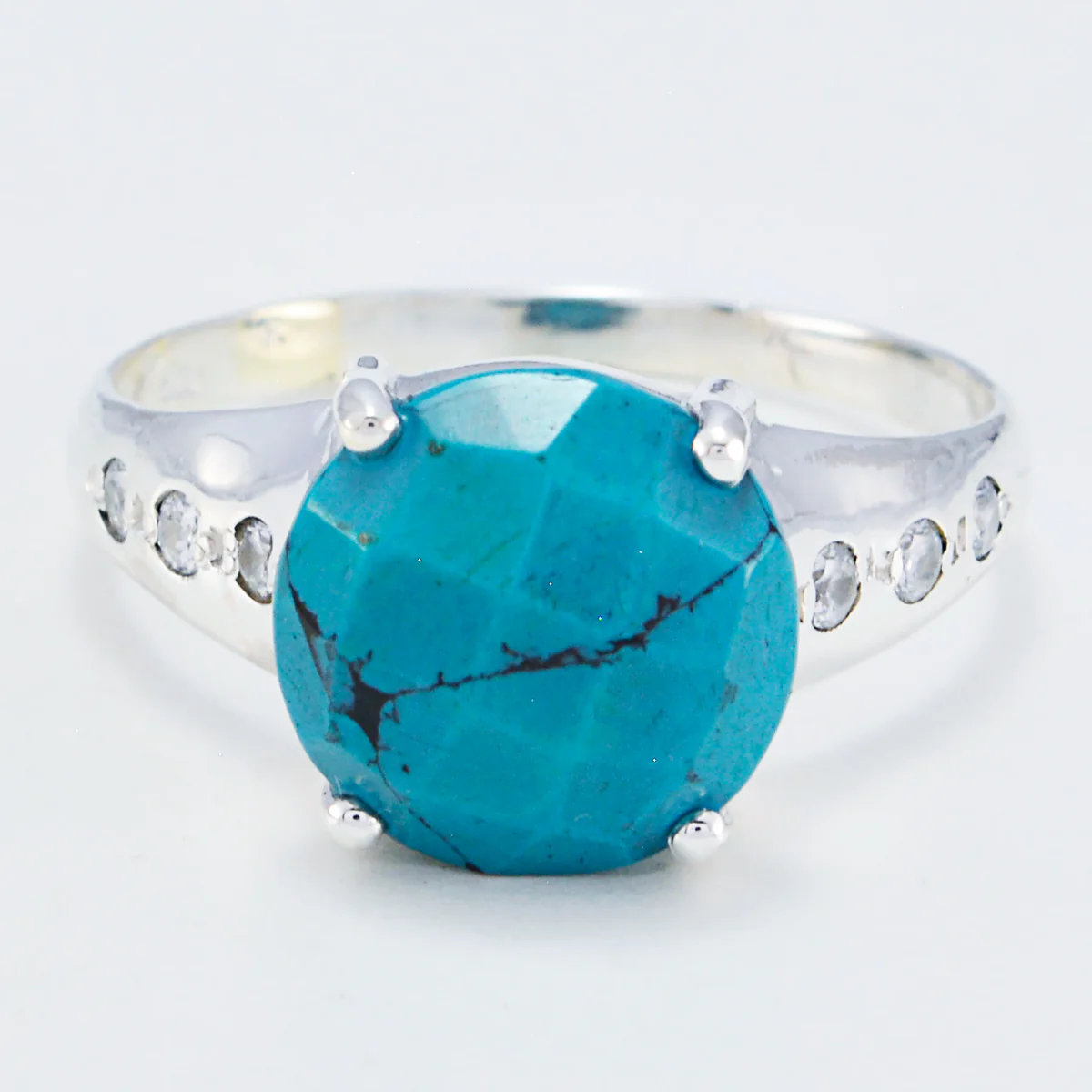 Turquoise Halo Moroccan Silver Blue Gemstones Slim Modern Ring Jewellery - Image 2