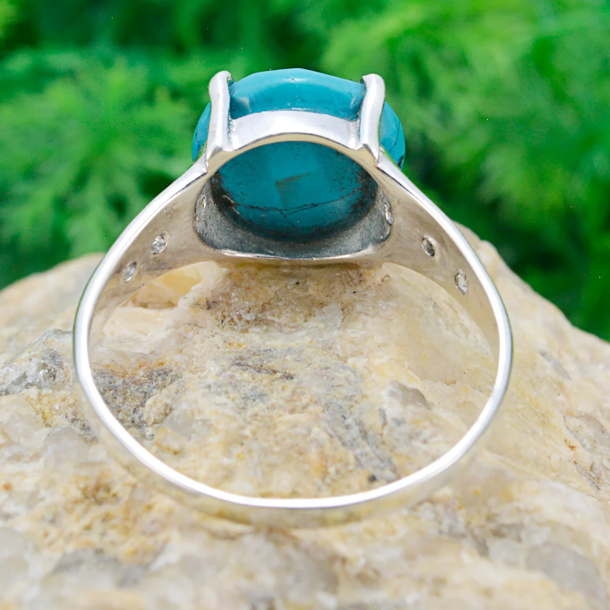 Turquoise Halo Moroccan Silver Blue Gemstones Slim Modern Ring Jewellery - Image 3