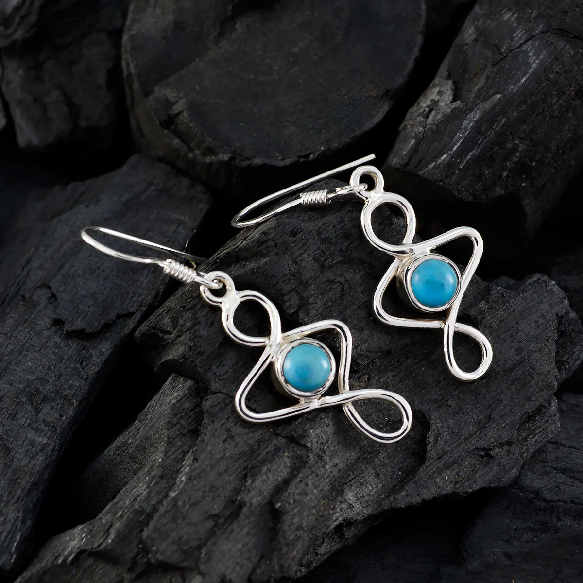 Turquoise Italian Ellie Solitaire Dangle Blue Sterling Silver Earring - Image 3