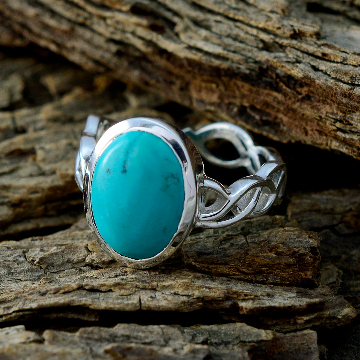 Turquoise Solitaire African 92.5 Silver Blue Gemstones Minimal Abstract Ring Jewelry - Image 3