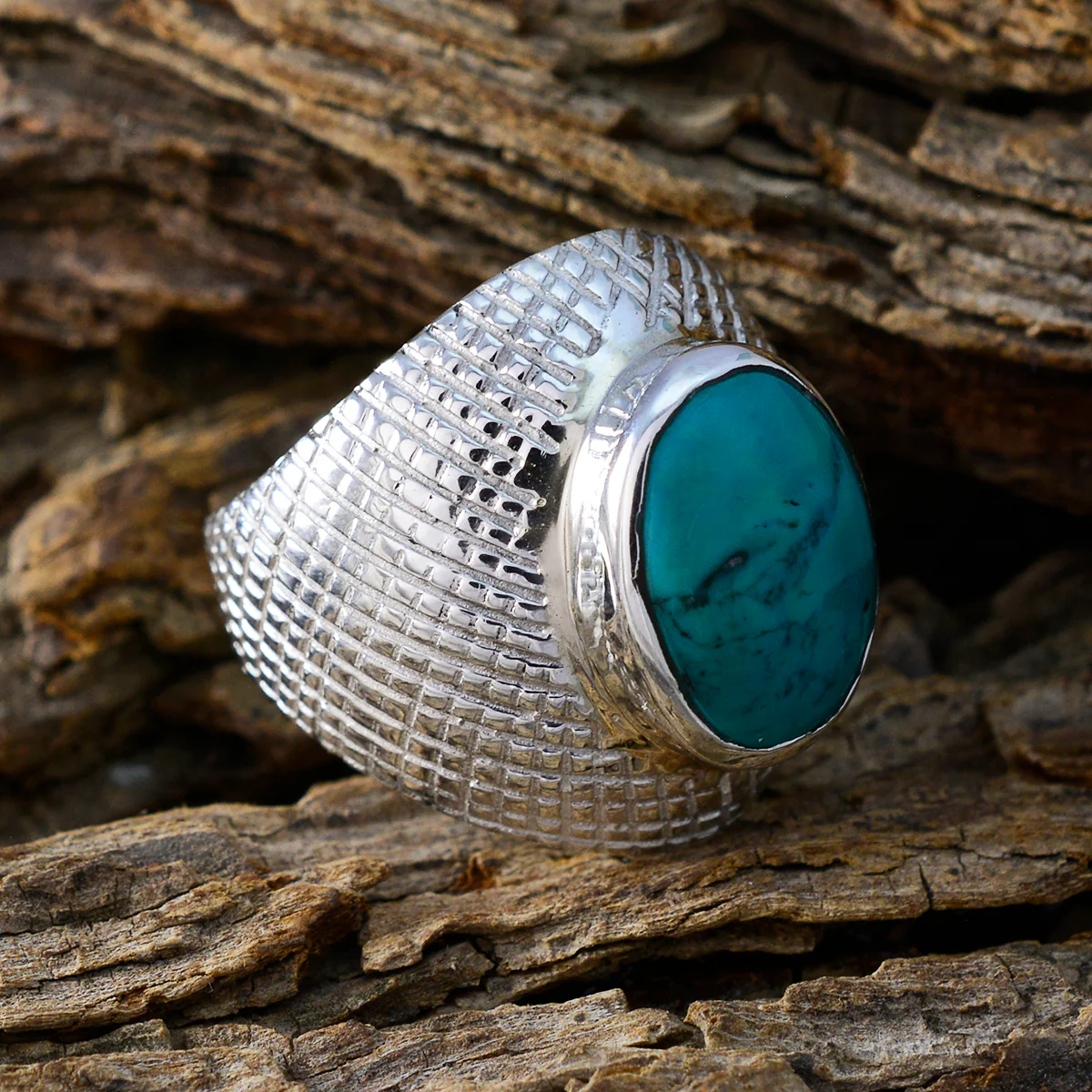 Turquoise Solitaire African Silver Blue Gemstone Versatile engravings Ring Jewellery - Image 3