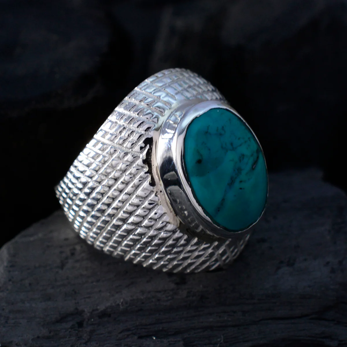 Turquoise Solitaire African Silver Blue Gemstone Versatile engravings Ring Jewellery - Image 4