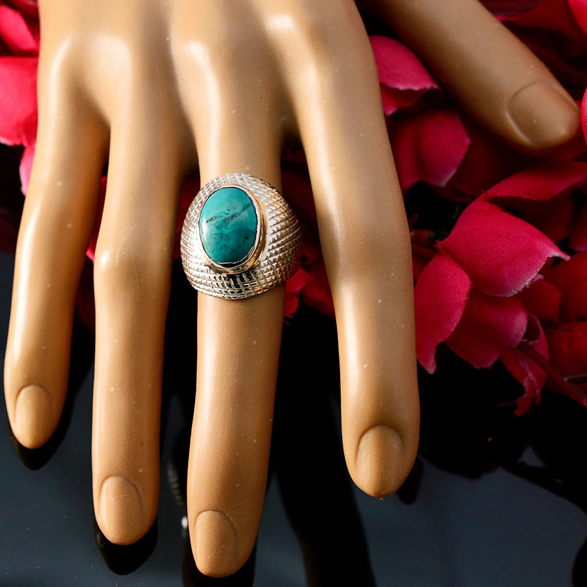 Turquoise Solitaire African Silver Blue Gemstone Versatile engravings Ring Jewellery - Image 5
