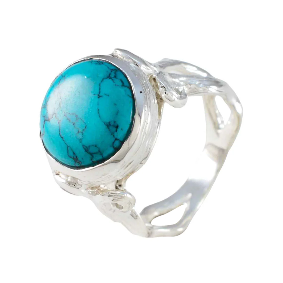 Turquoise Solitaire French 925 Silver Blue Gemstone Versatile Abstract Ring Jewelry - Image 2