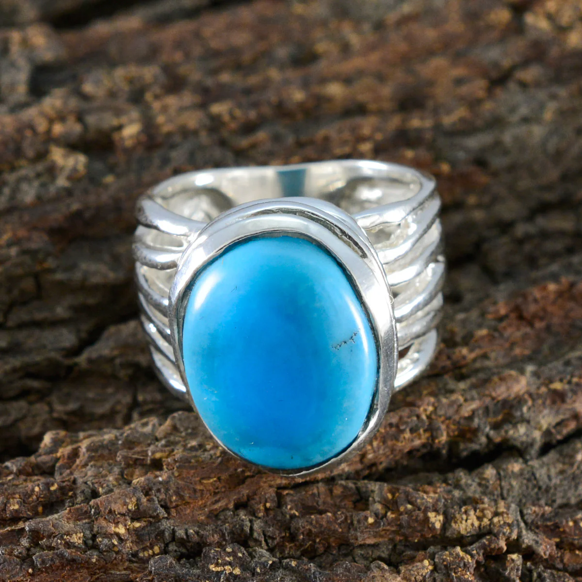 Turquoise Solitaire German 925 Silver Blue Gemstones Statement Armor Ring Jewellery - Image 3