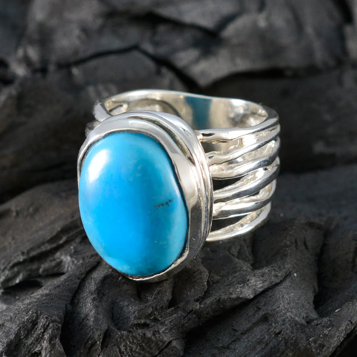 Turquoise Solitaire German 925 Silver Blue Gemstones Statement Armor Ring Jewellery - Image 4