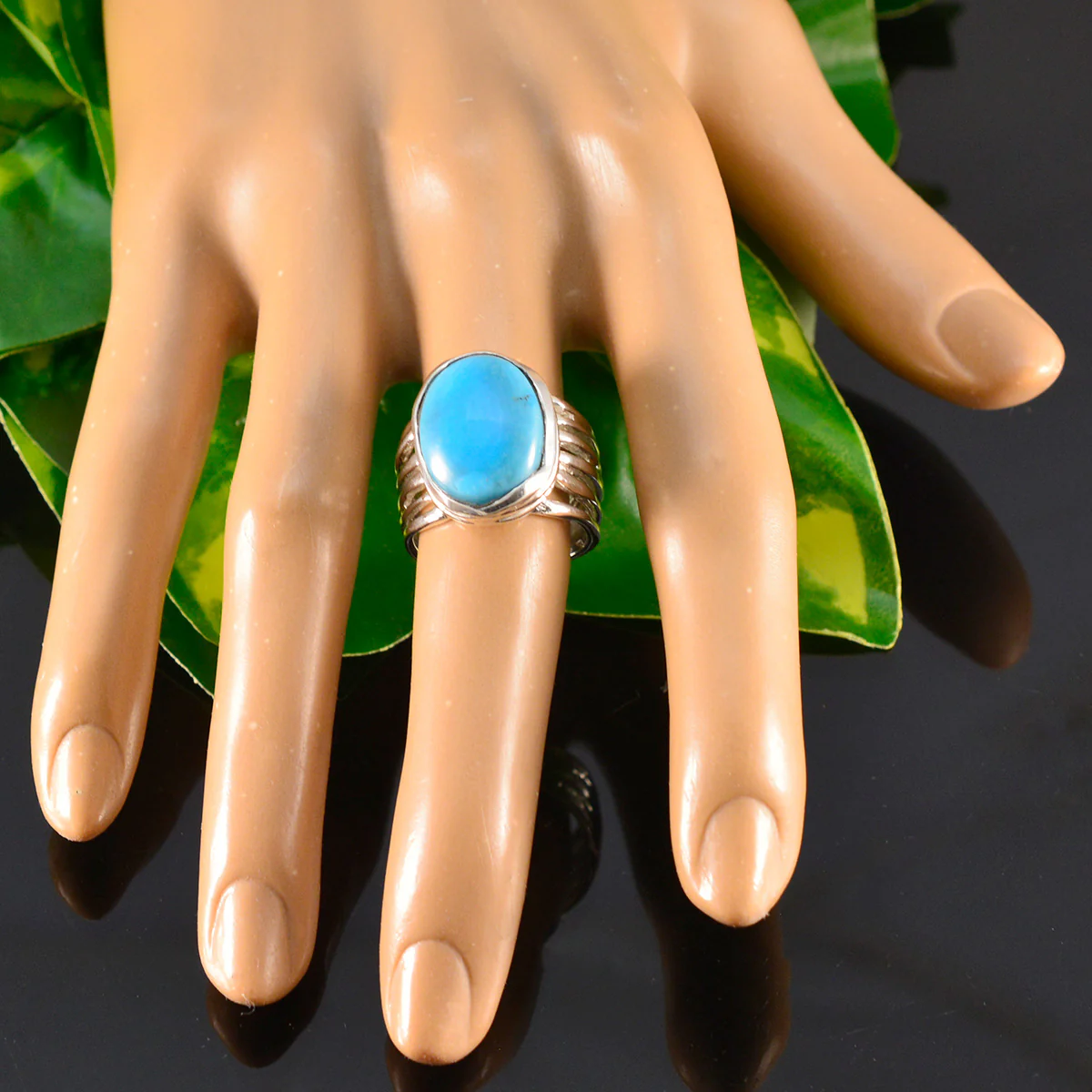 Turquoise Solitaire German 925 Silver Blue Gemstones Statement Armor Ring Jewellery - Image 5