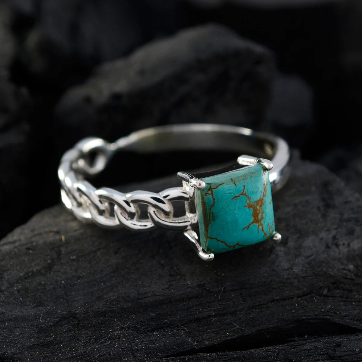 Turquoise Solitaire Japanese 92.5 Silver Blue Gems Whisper-thin Feminine Ring Jewelry - Image 4