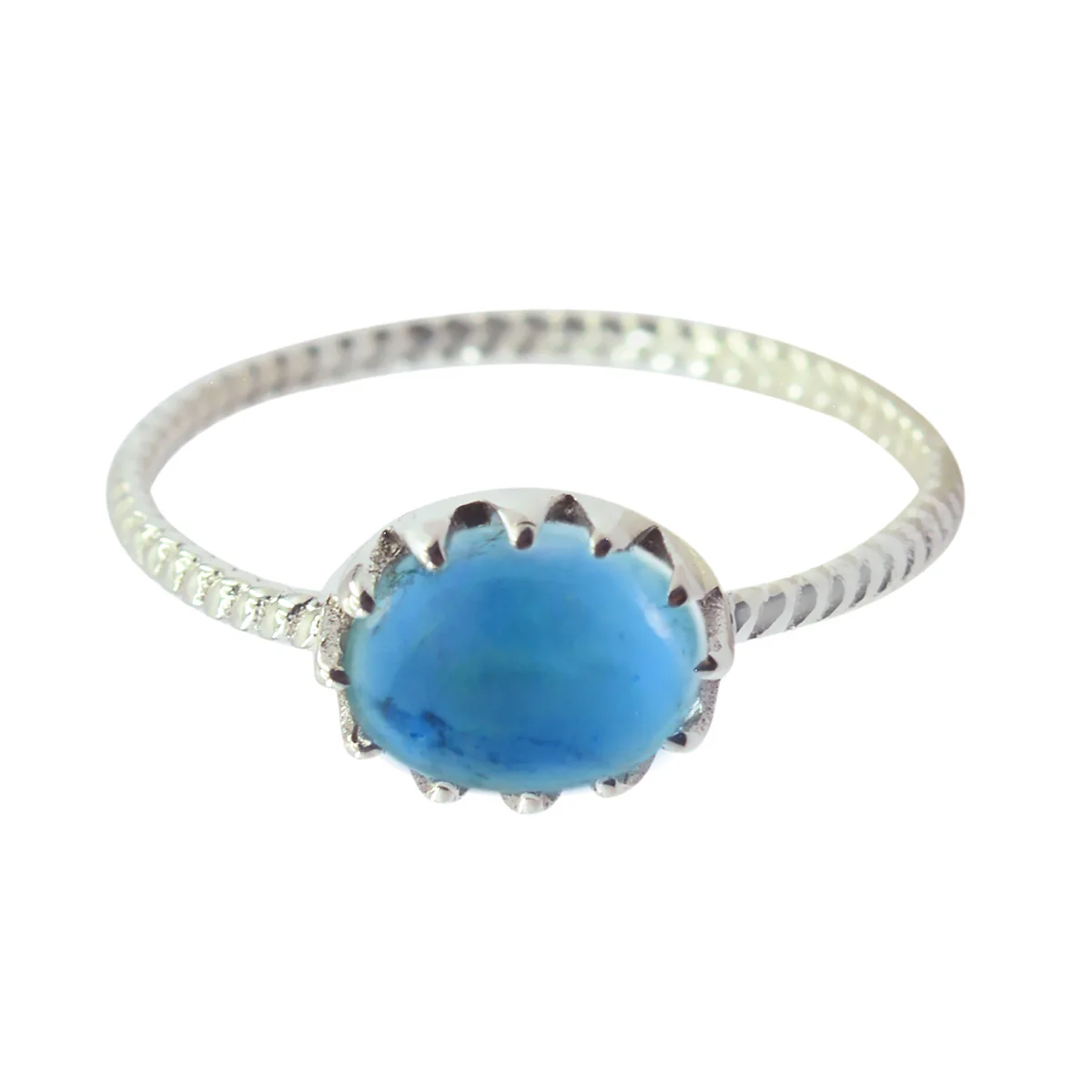 Turquoise Solitaire Japanese Silver Blue Gemstones Elegant Twist Ring Jewelry