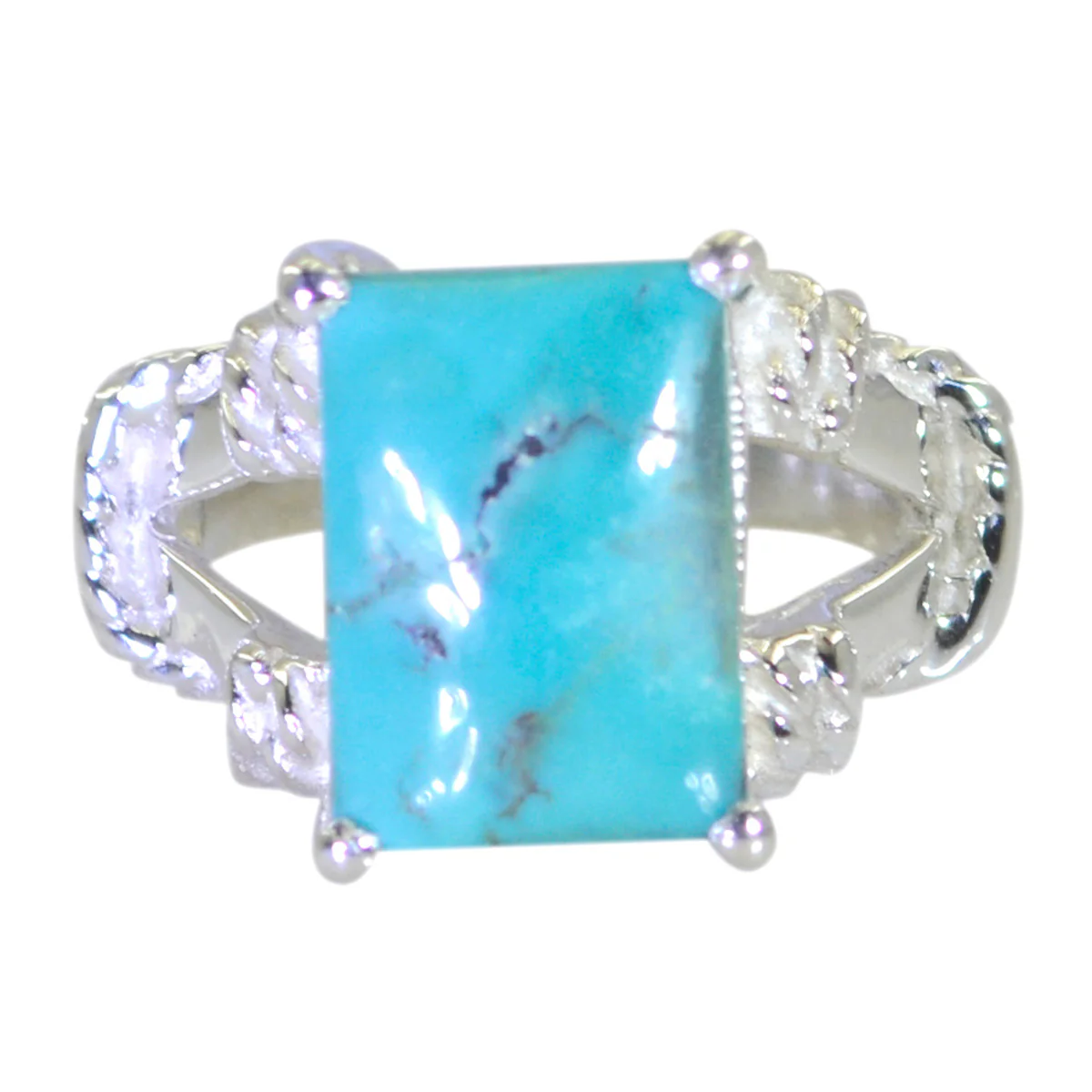 Turquoise Solitaire Middle Eastern Sterling Silver Blue Gems Eye-catching Rope-Wire Ring Jewellery