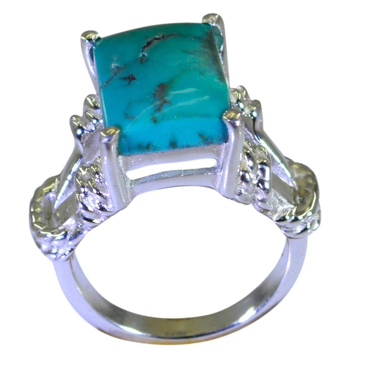 Turquoise Solitaire Middle Eastern Sterling Silver Blue Gems Eye-catching Rope-Wire Ring Jewellery - Image 2