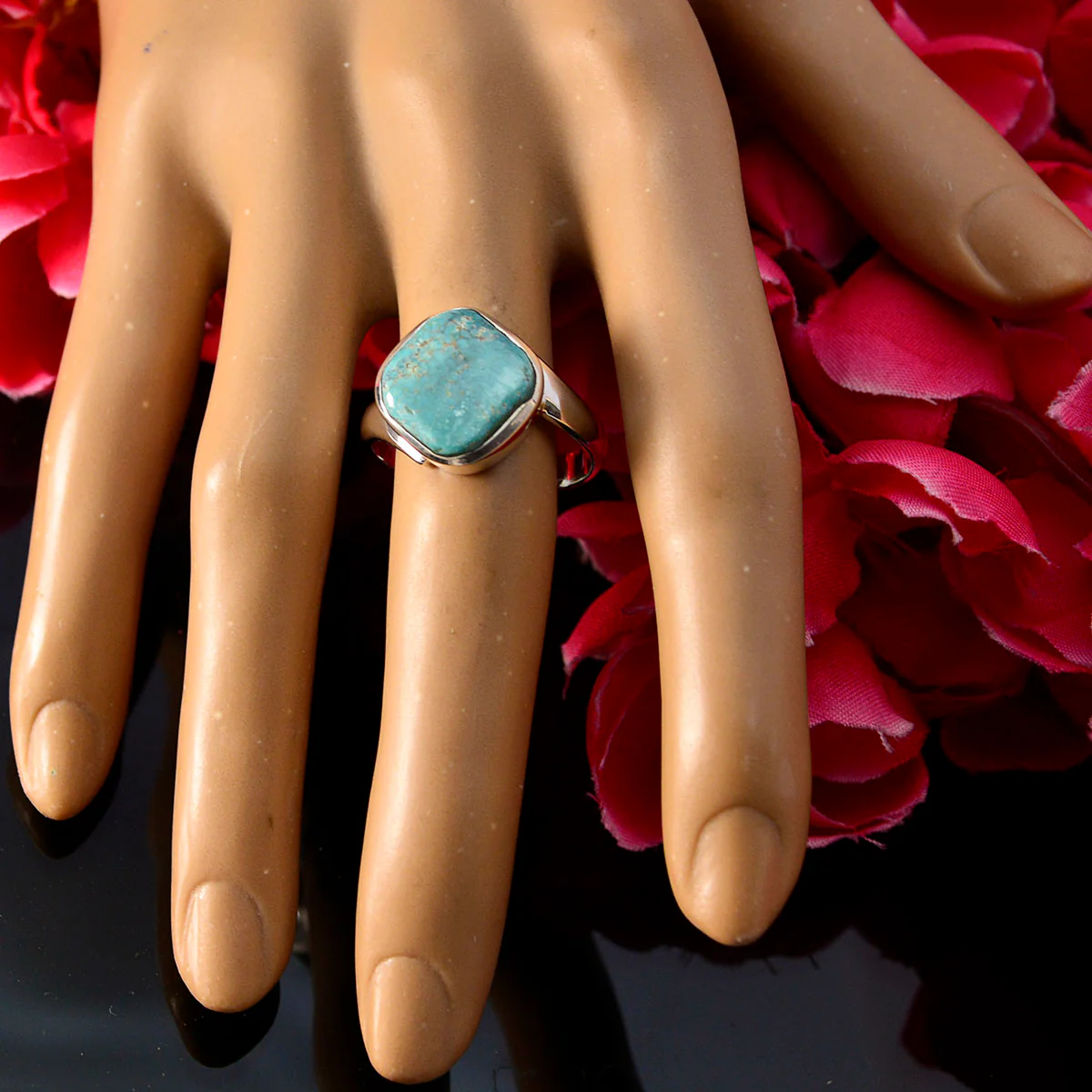 Turquoise Solitaire Moroccan 925 Sterling Silver Blue Gemstone Minimal Modern Ring Jewelry - Image 6