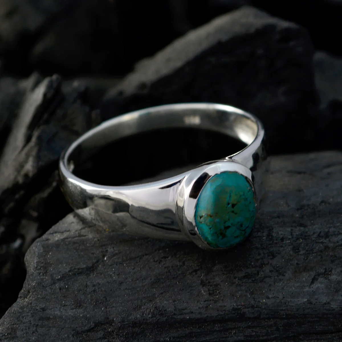 Turquoise Solitaire Moroccan Sterling Silver Blue Gemstones Slim Ethnic Ring Jewellery - Image 5