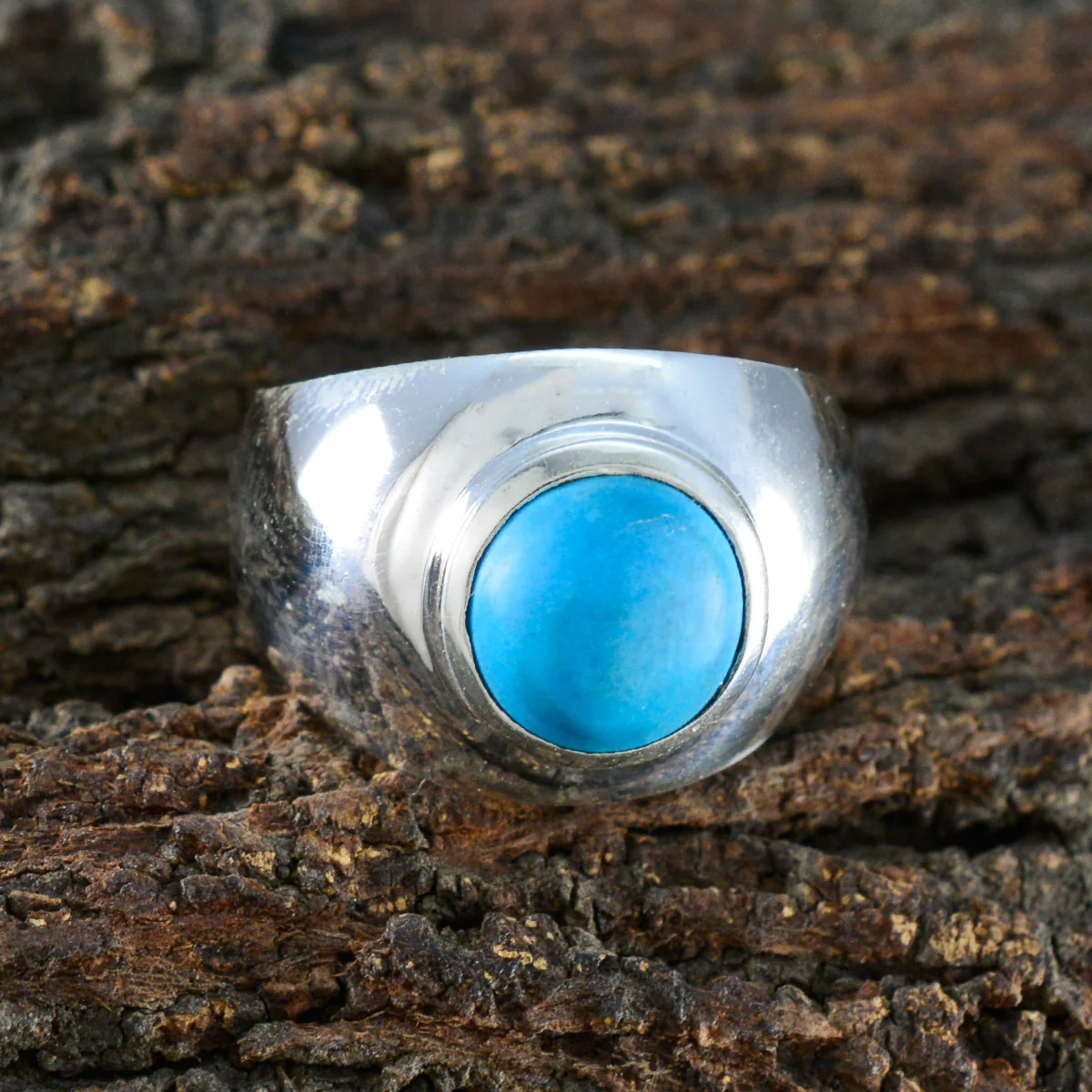 Turquoise Solitaire Russian Silver Blue Gemstone Eye-catching Contemporary Ring Jewellery - Image 3
