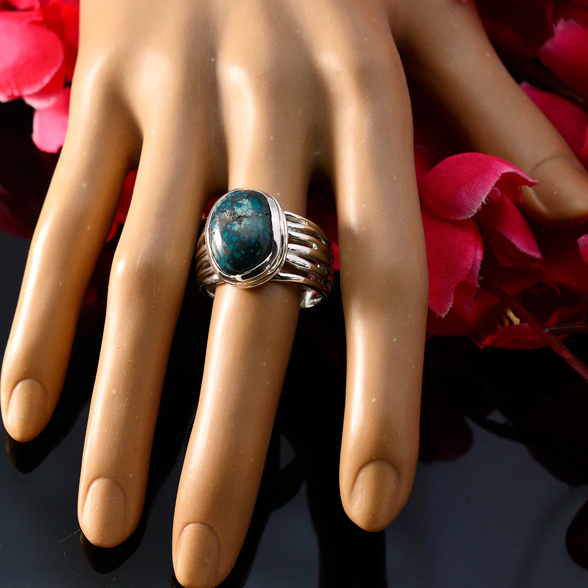 Turquoise Solitaire Spanish 92.5 Silver Blue Gems Statement Armor Ring Jewelry - Image 5