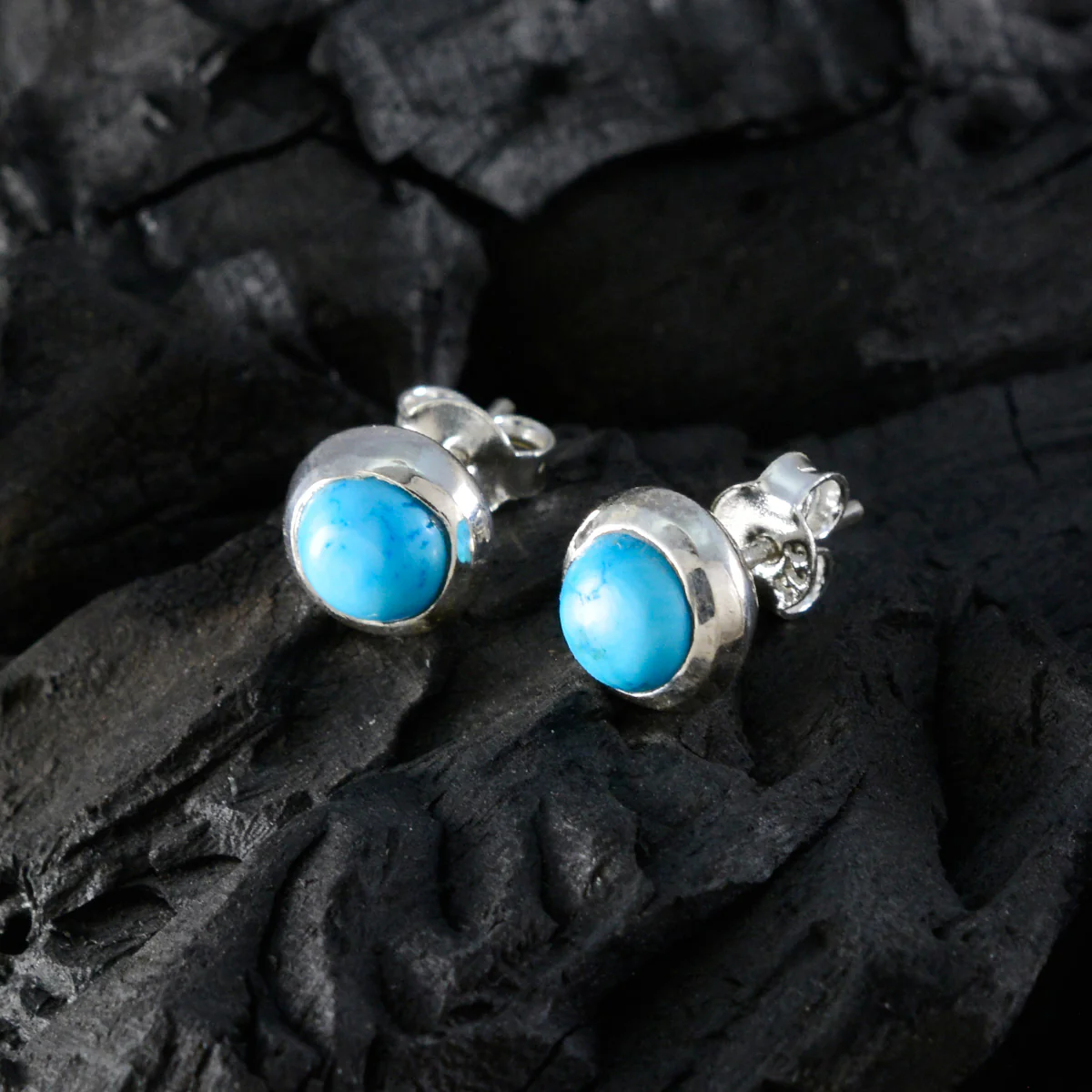 Turquoise Spanish Daniela Solitaire Stud Blue Sterling Silver Earring - Image 3
