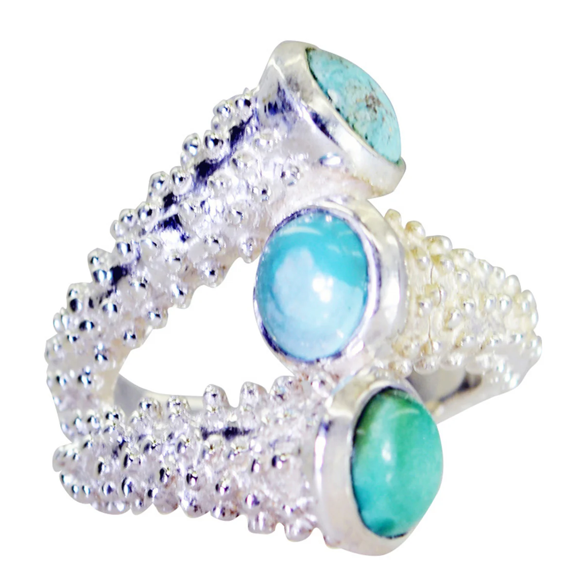 Turquoise Trilogy French 925 Sterling Silver Blue Gemstone Edgy Contemporary Ring Jewellery - Image 2