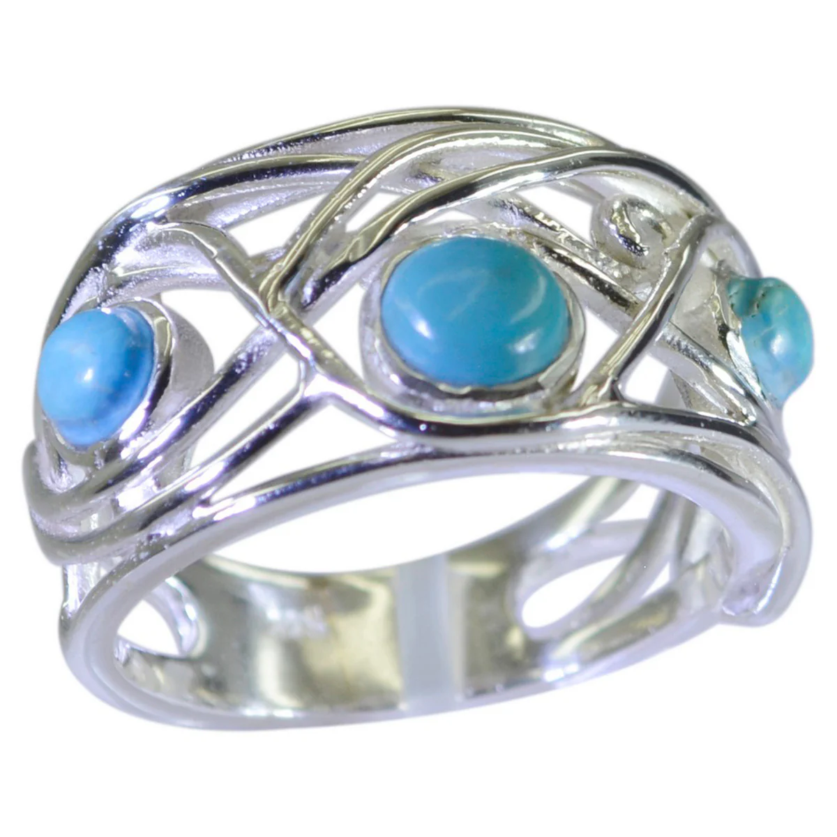 Turquoise Trilogy German Silver Blue Gemstone Mid-weight Modern Ring Jewellery