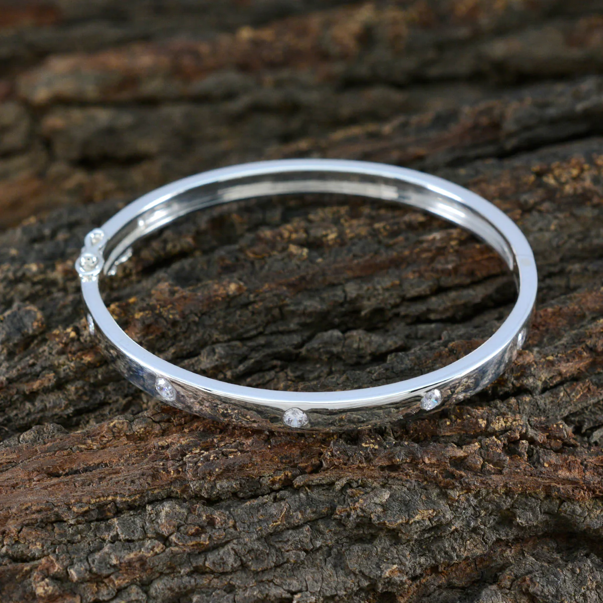 White CZ Food Day Minimal White Sterling Silver Hinged Bangle Bracelet - Image 4