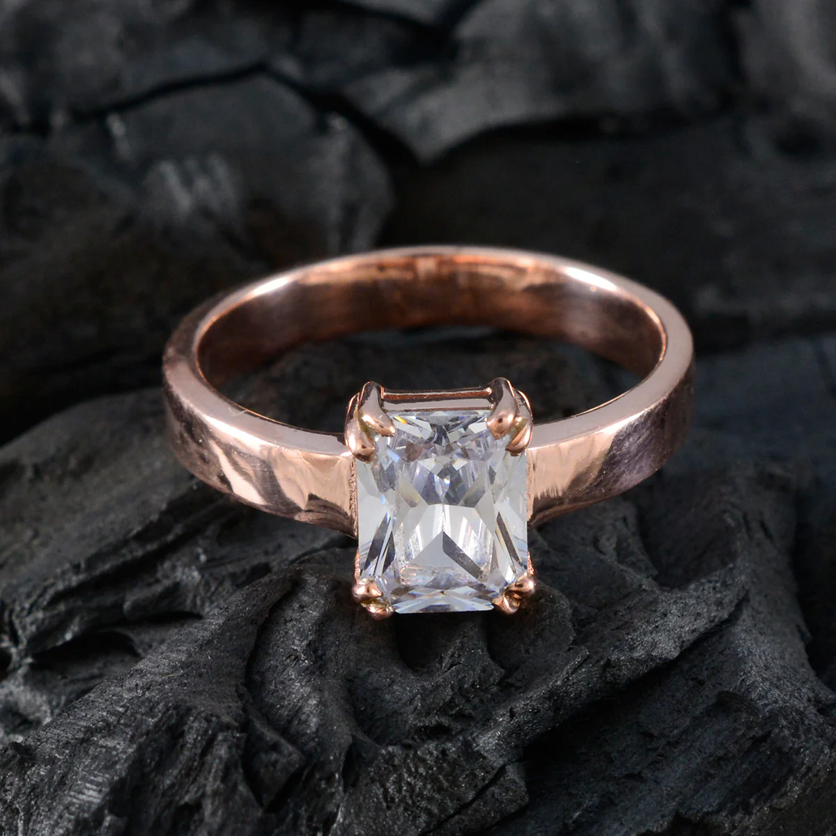 White CZ Solitaire American Sterling Silver White Gemstones Slim Engagement Ring Jewellery - Image 4