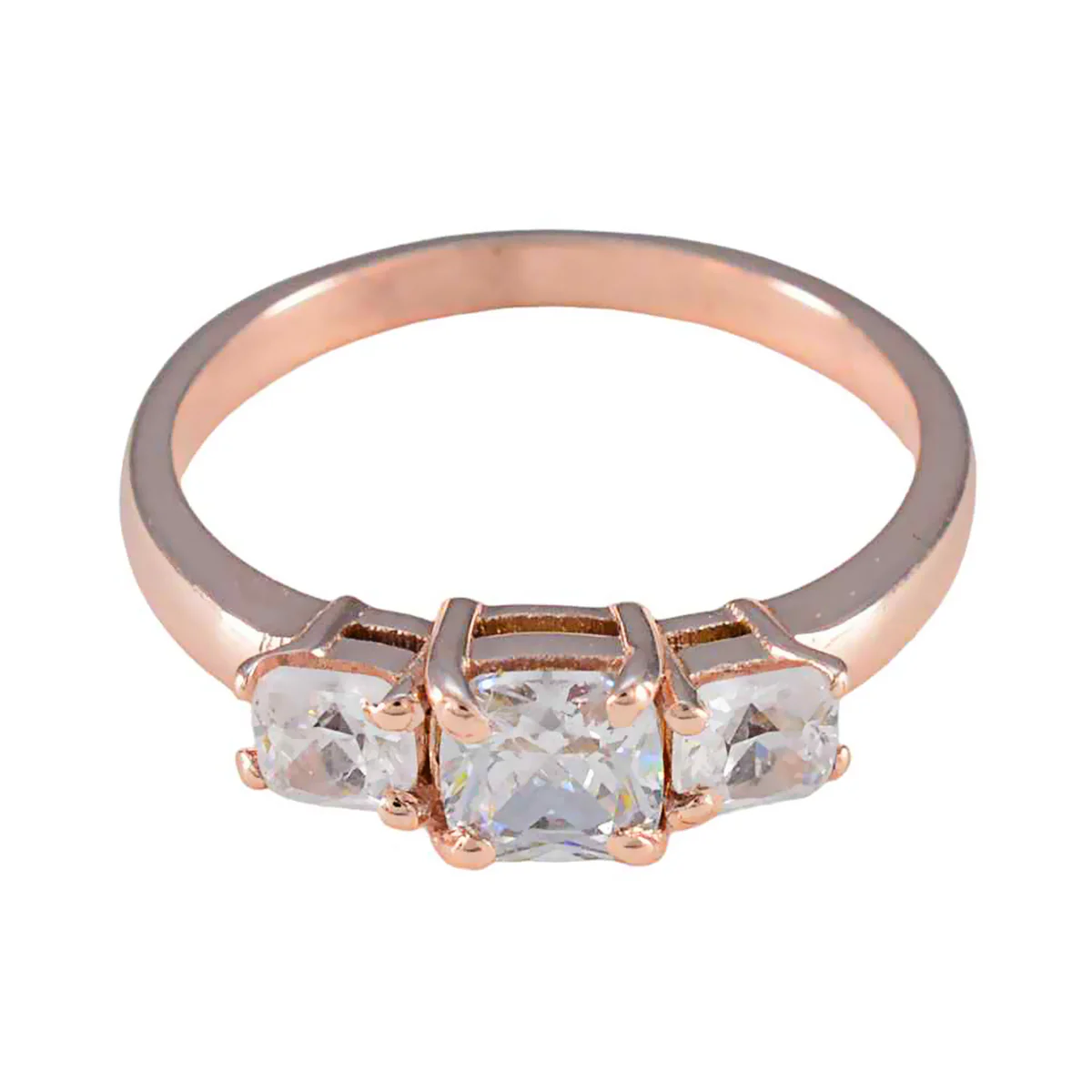 White CZ Trilogy American 925 Sterling Silver White Gems Delicate Luxurious Ring Jewellery